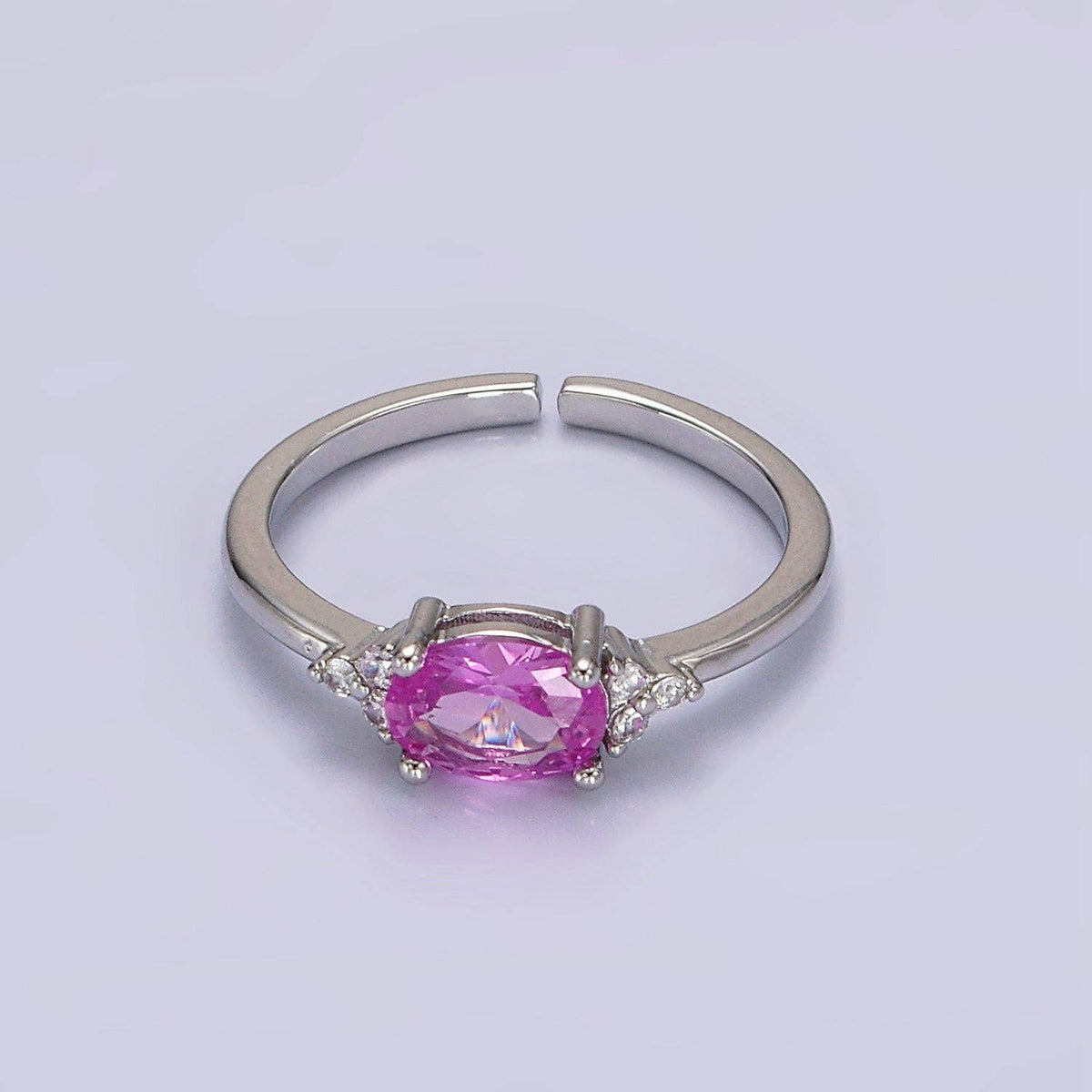 14K Gold Filled Oval Triple CZ Solitaire Birthstone Ring in Gold & Silver | O1128 - O1155: Silver / Olive Green