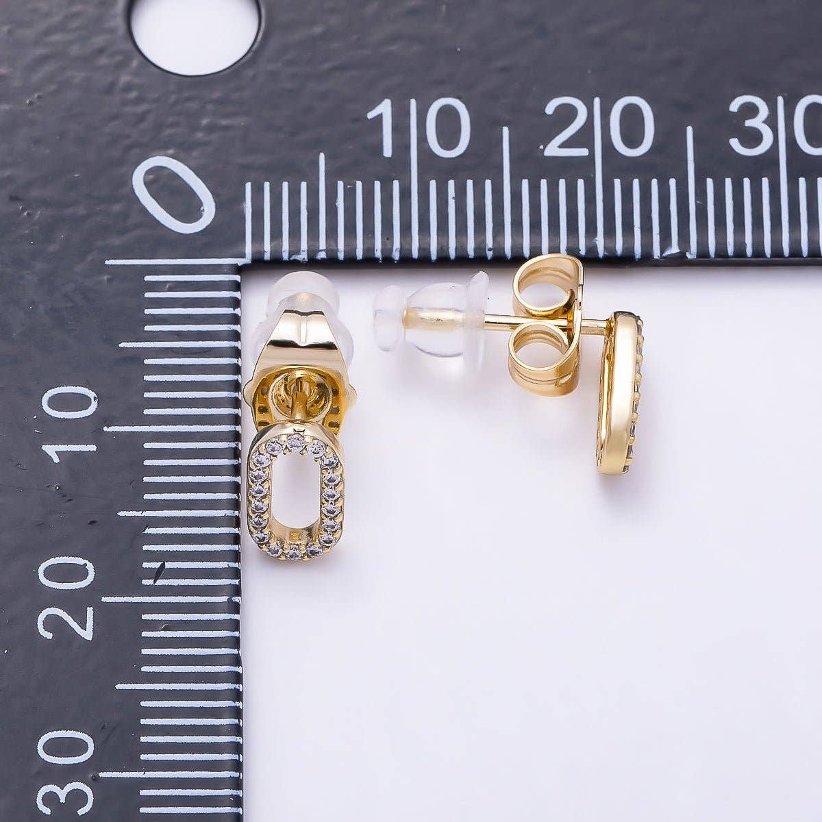 14K Gold Filled 9mm Micro Paved CZ Oval Link Stud Earrings | Earrings-00703