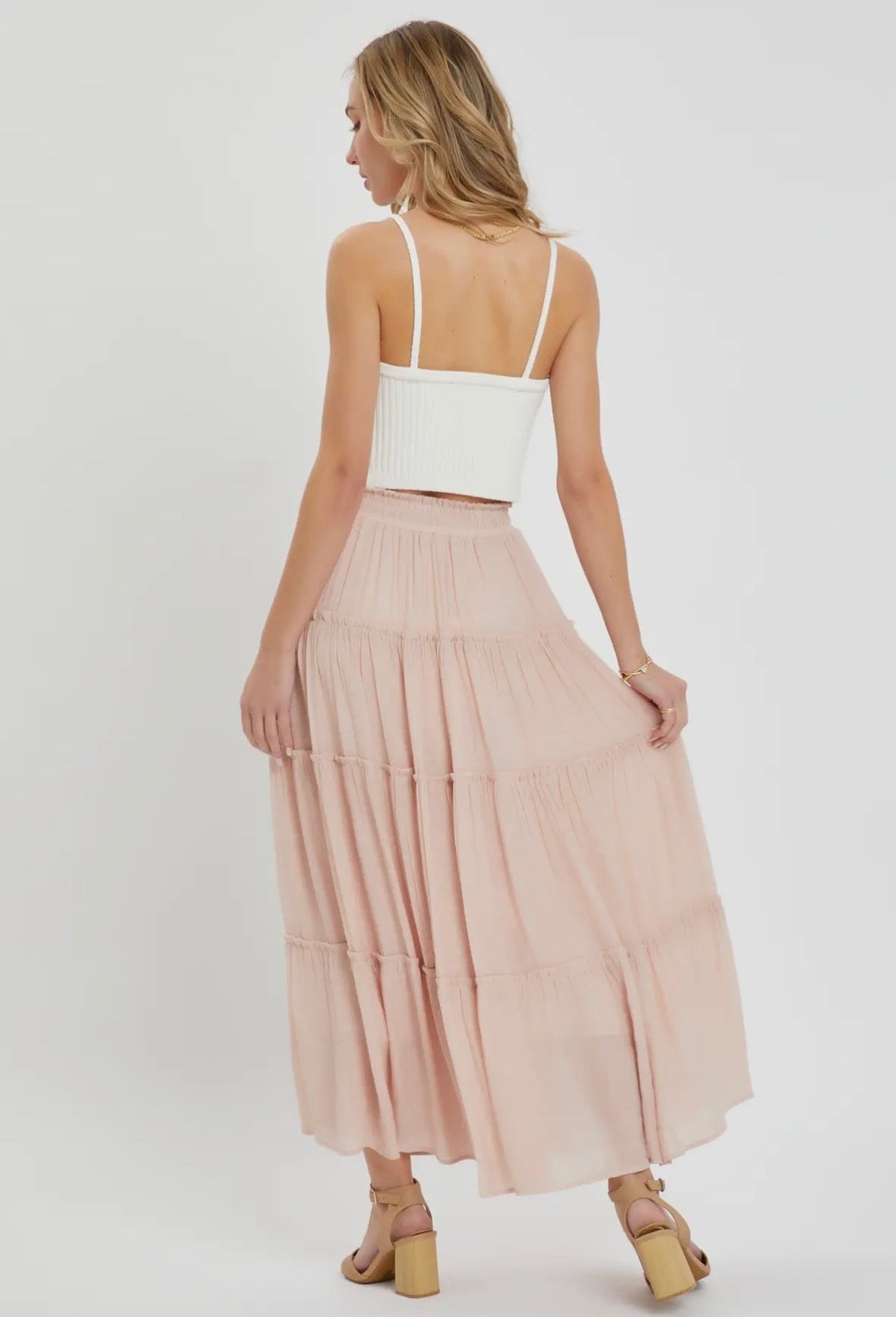 Nude Blush Flowy Maxi Skirt