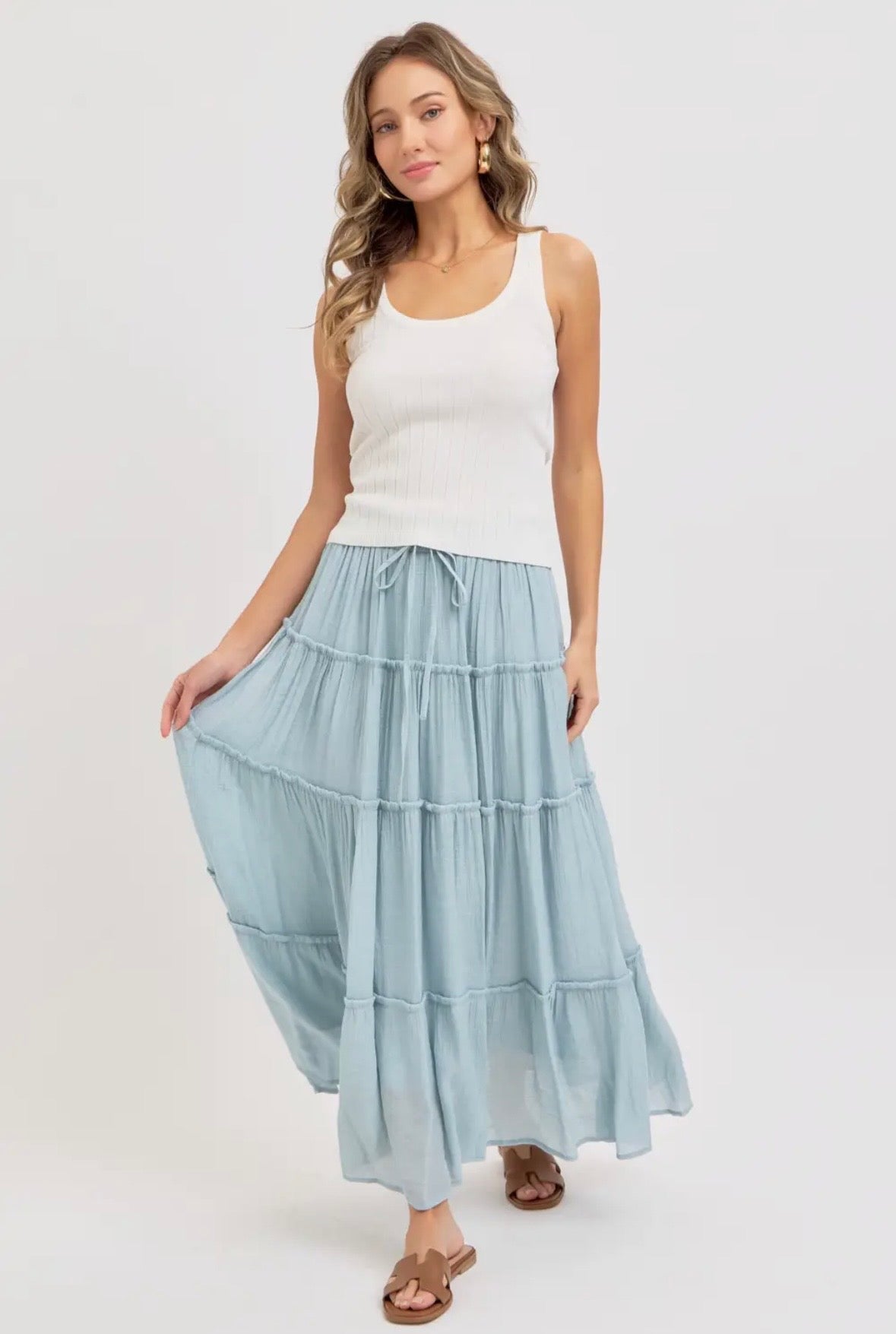Misty Blue Flowy Maxi Skirt