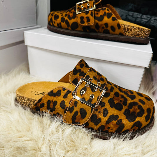Leopard Buckle Clogs