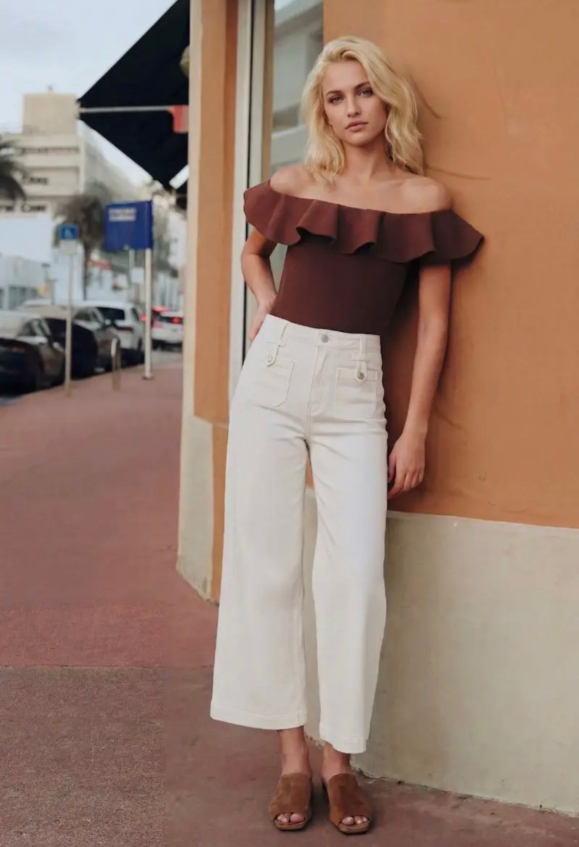 High Rise Tummy Control White Crop Palazzo Jeans