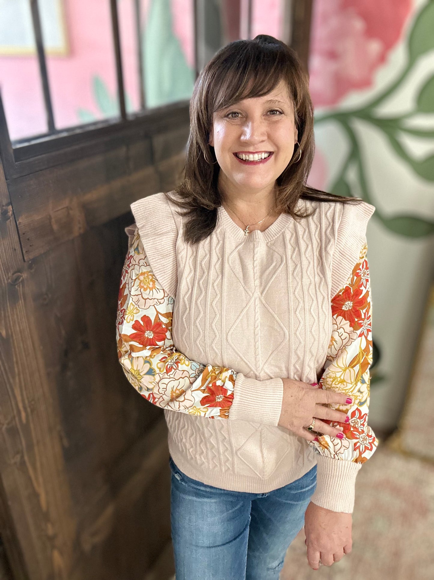 Blush Floral Sleeve Sweater