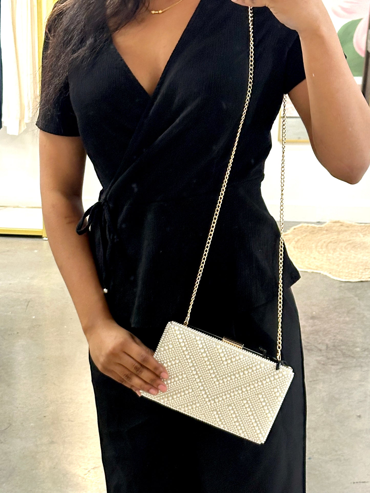 White Penelope Pearl Clutch
