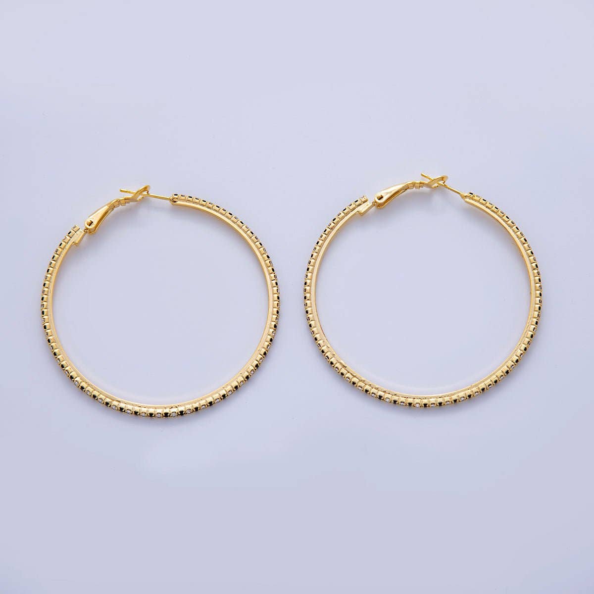18K Gold Filled B&W Micro Paved CZ Hinge Hoop Earrings in Gold