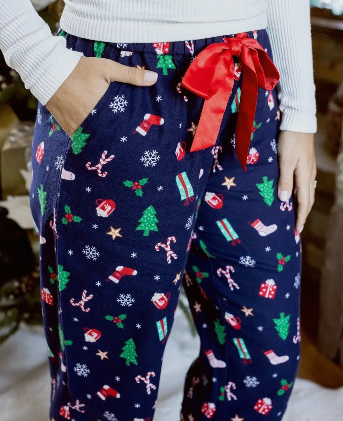 Navy Flannel Christmas Pajama Pants