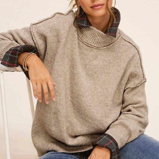 taupe hgh neck textured sweater