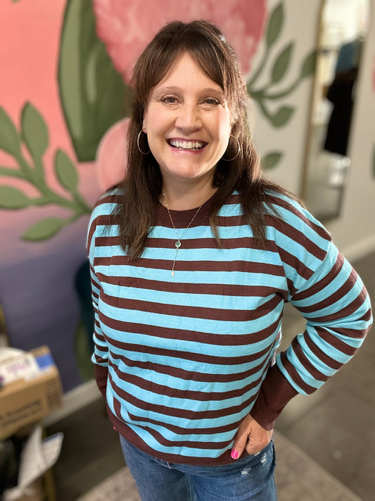 Bella Emilia Brown & Blue Stripe Sweater