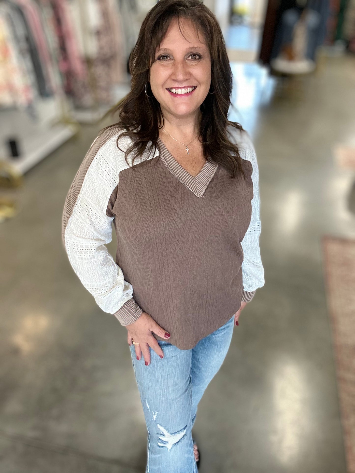 Grace In Layers Cable Knit Top - Mushroom
