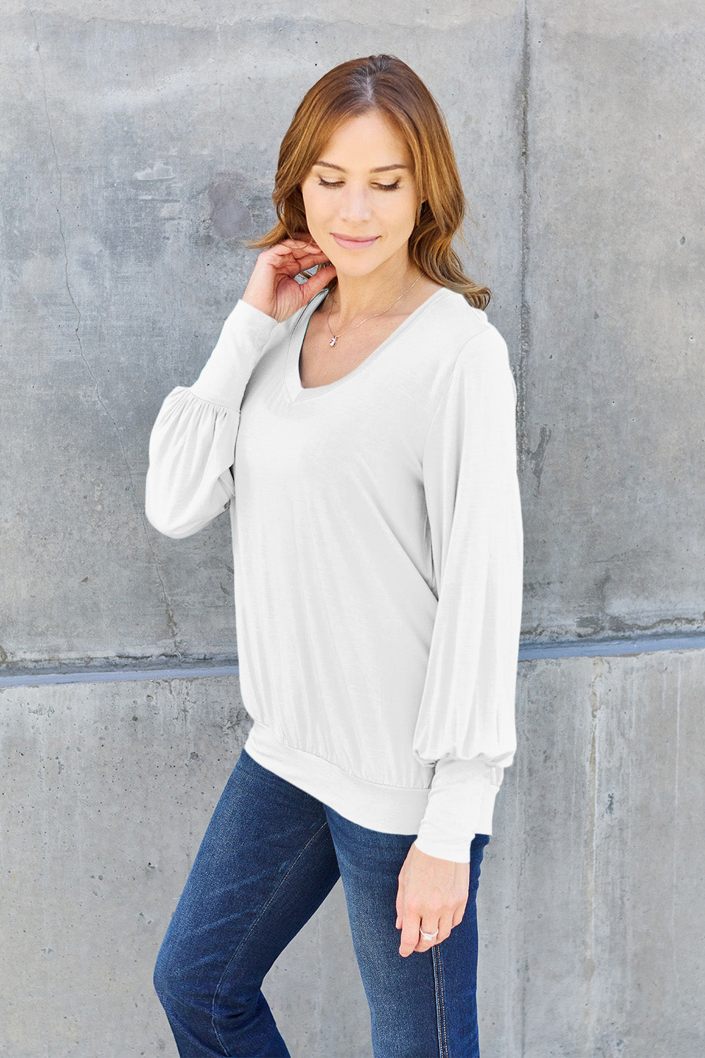 V-Neck Lantern Sleeve Top