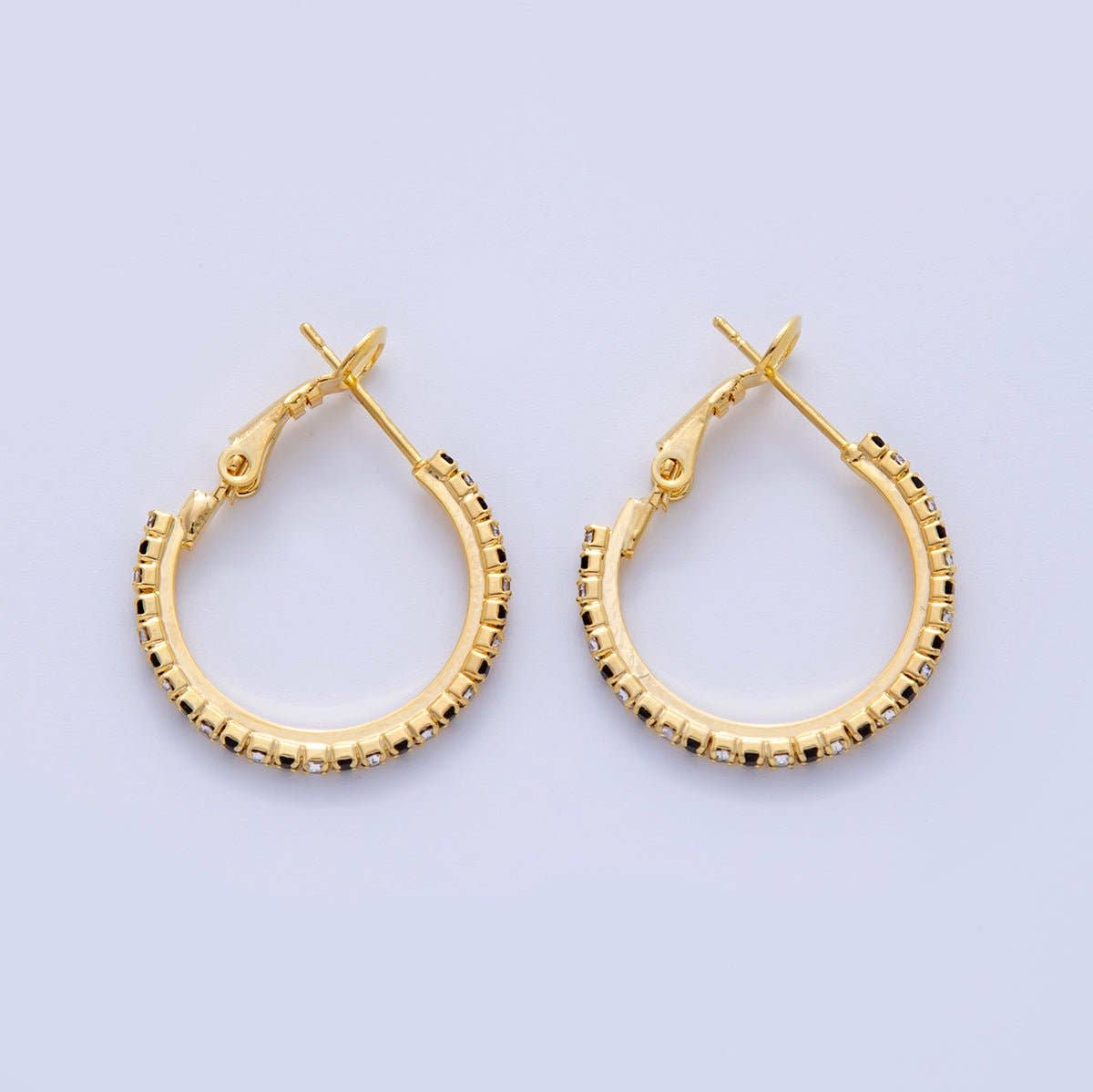 18K Gold Filled B&W Micro Paved CZ Hinge Hoop Earrings in Gold