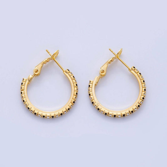 18K Gold Filled B&W Micro Paved CZ Hinge Hoop Earrings in Gold