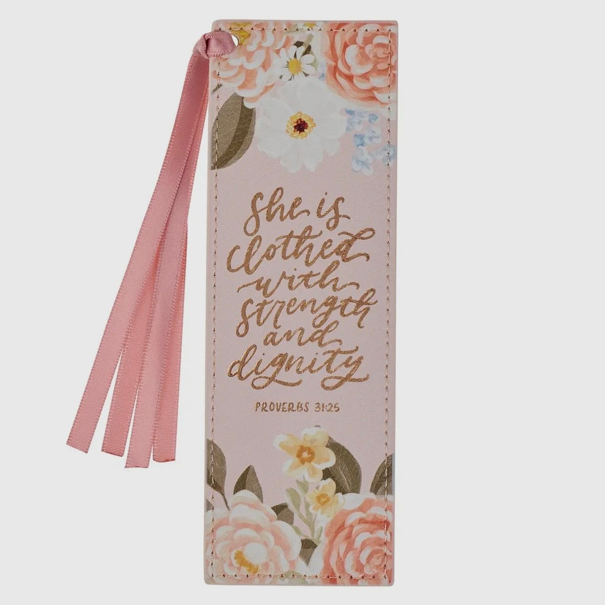 Bookmark Faux Leather Pink Strength & Dignity