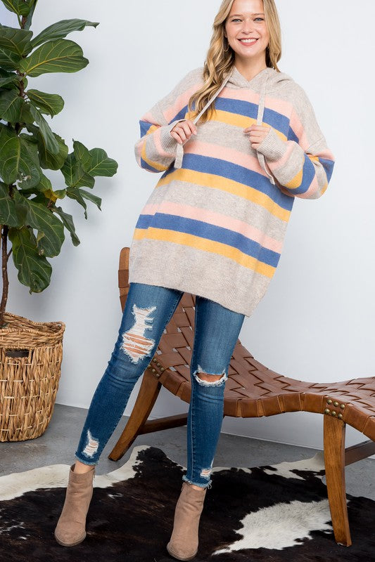 Plus Stripe Pullover Hoodie Sweater