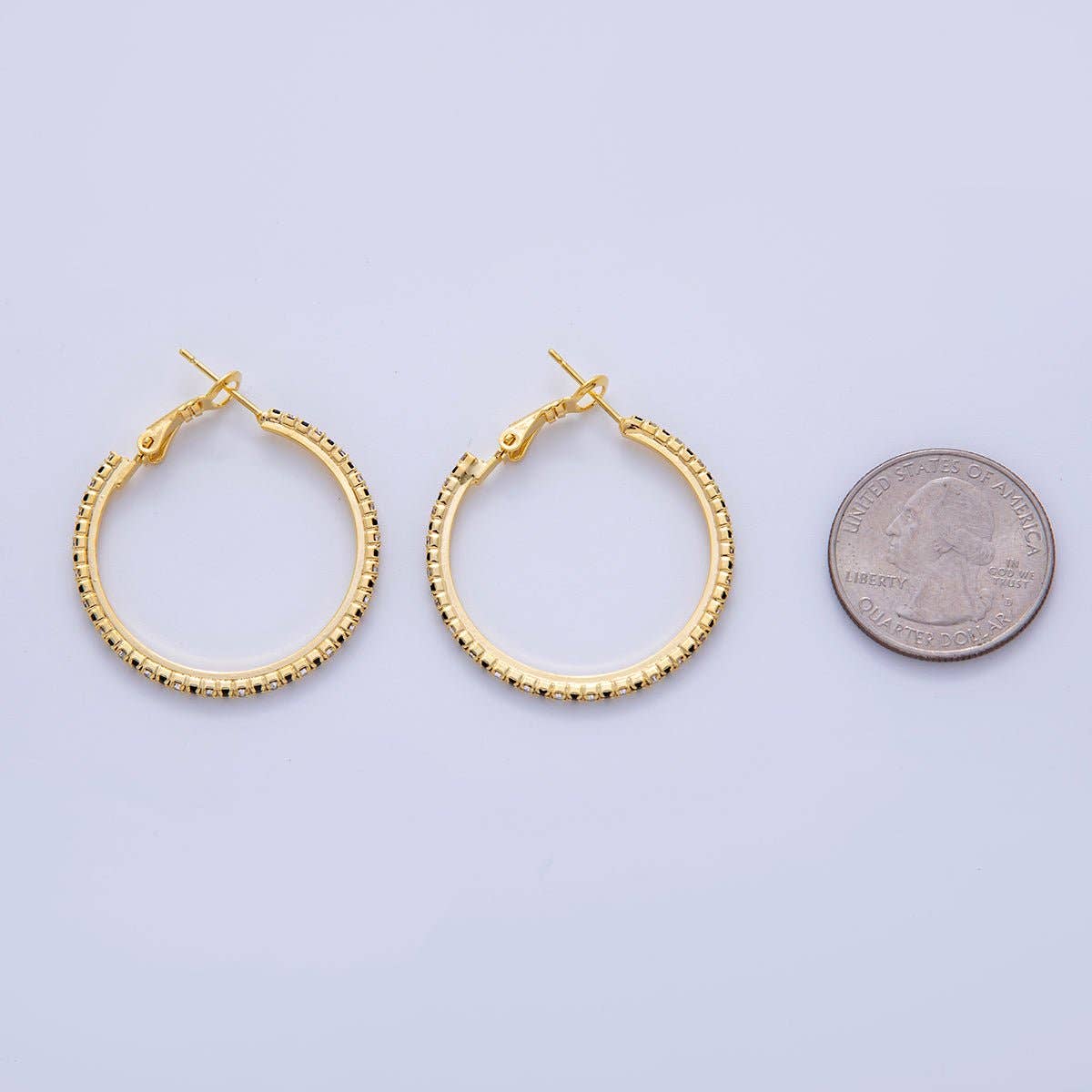 18K Gold Filled B&W Micro Paved CZ Hinge Hoop Earrings in Gold