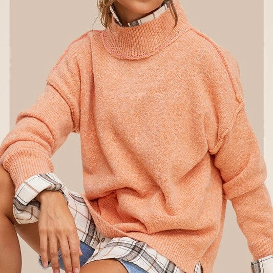 coral high neck textured sweater