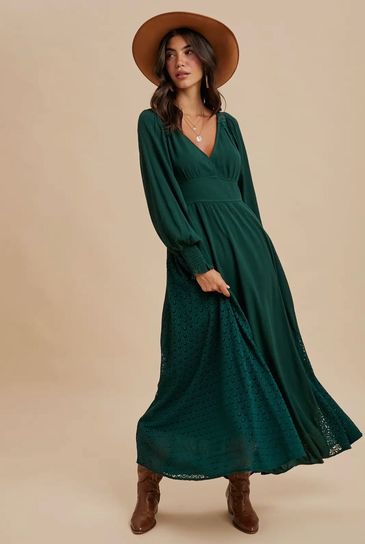 Emerald Lace Panel Maxi Dress