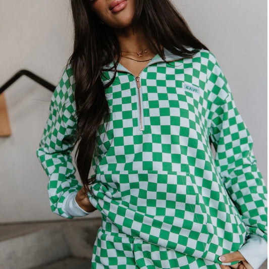 Ampersand Avenue HalfZip Sweatshirt Sweet Breeze Green checkered