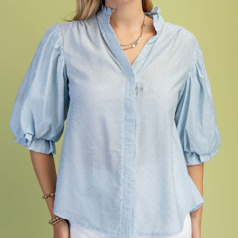 LT Blue Rhinestone Blouse