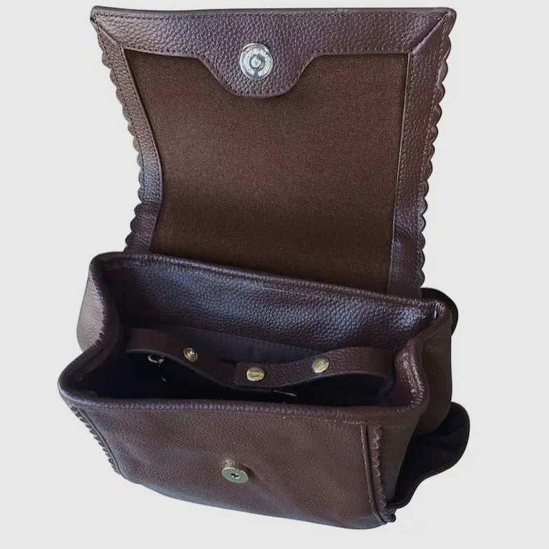 Milano Top Grain Cowhide Leather Scallop Trim Back Pack