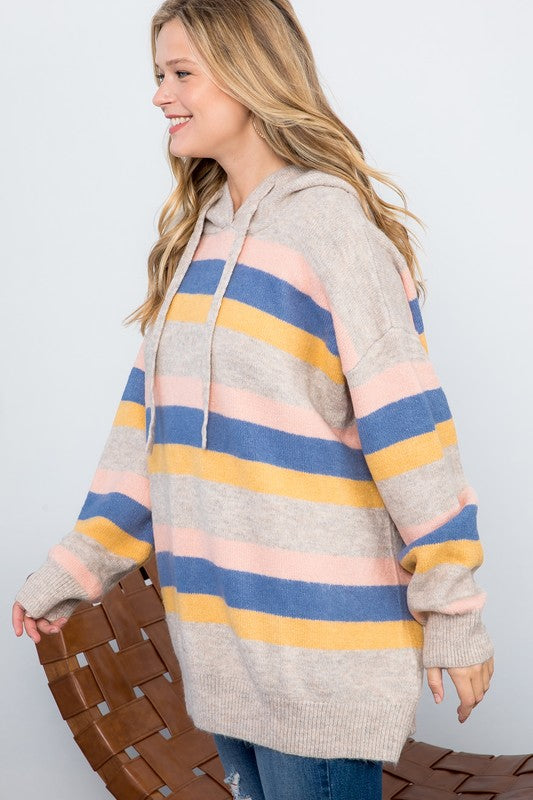 Plus Stripe Pullover Hoodie Sweater