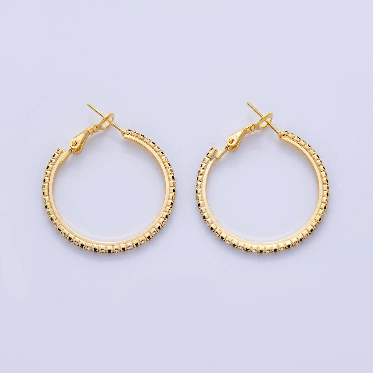 18K Gold Filled B&W Micro Paved CZ Hinge Hoop Earrings in Gold