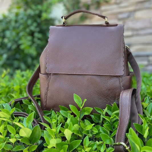 Milano Top Grain Cowhide Leather Scallop Trim Back Pack