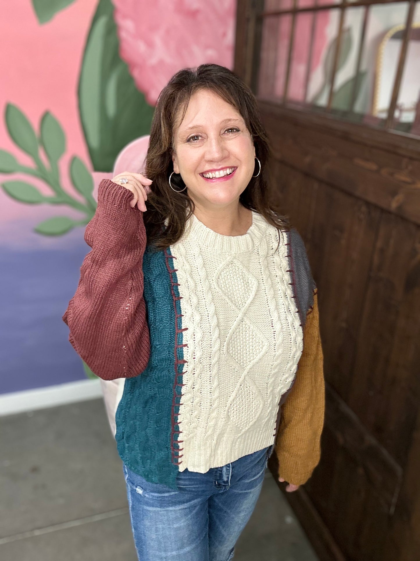 Beige Colorblock Knit Sweater