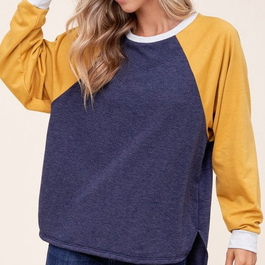 Plus Solid Terry Color Block Sweatshirt