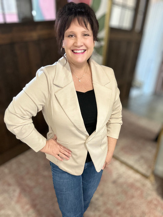 Light Tan Ponte Button Front Blazer