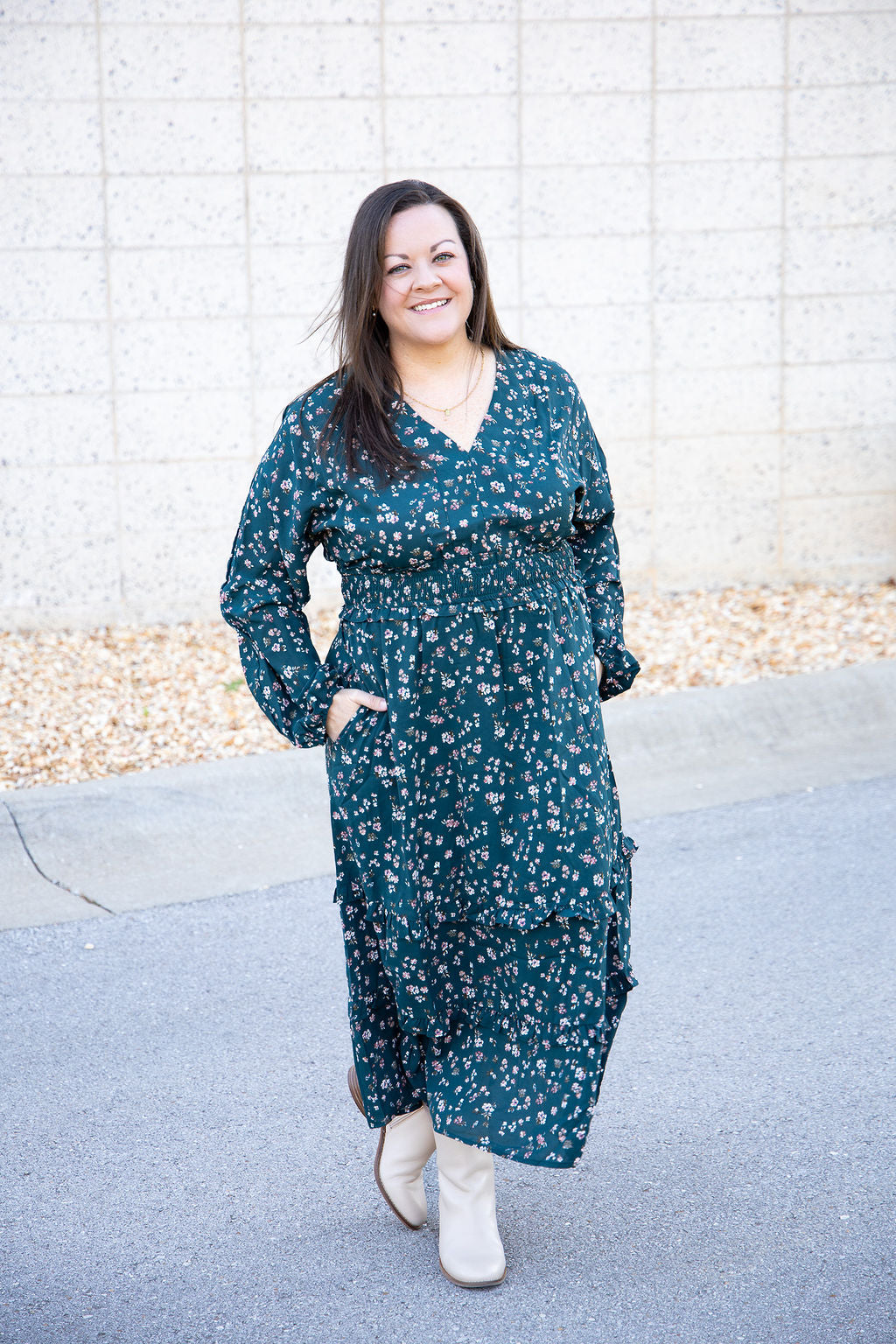 Evergreen Floral Midi Dress