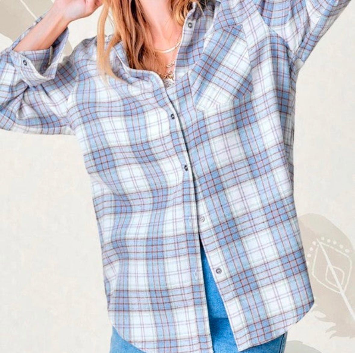 Slate Blue Button Down Plaid Shirt