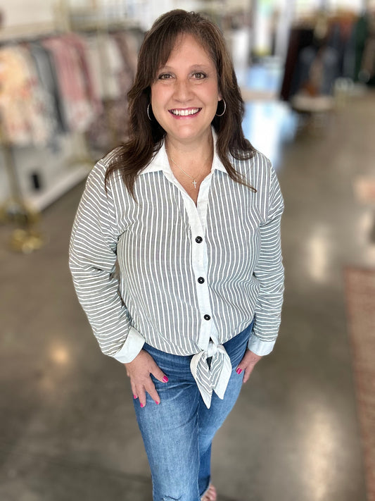 Button Up Long Sleeve Stripe Shirt