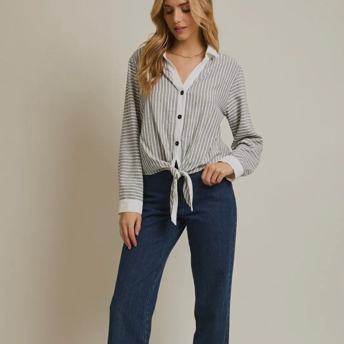 Button Up Long Sleeve Stripe Shirt