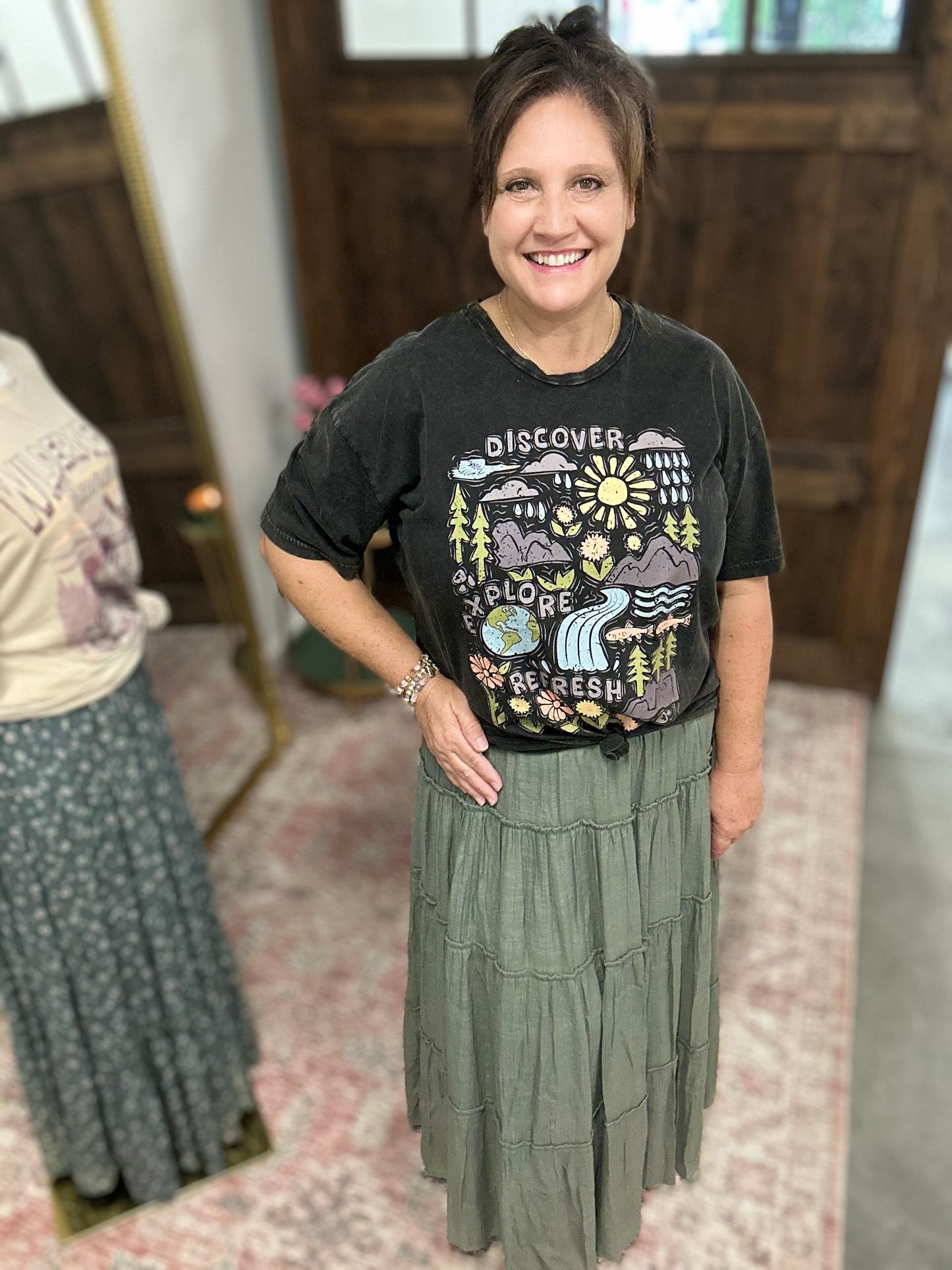 Olive Flowy Maxi Skirt