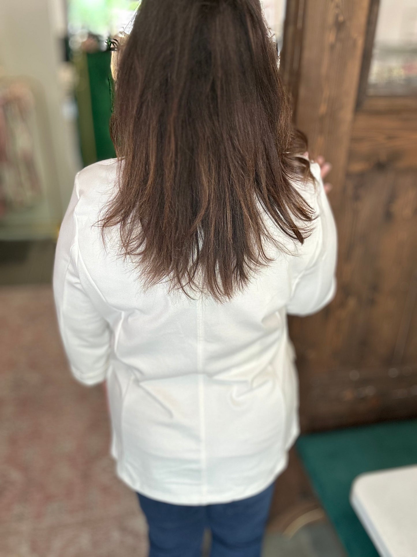 Off White Ponte Roll Up Sleeve Blazer