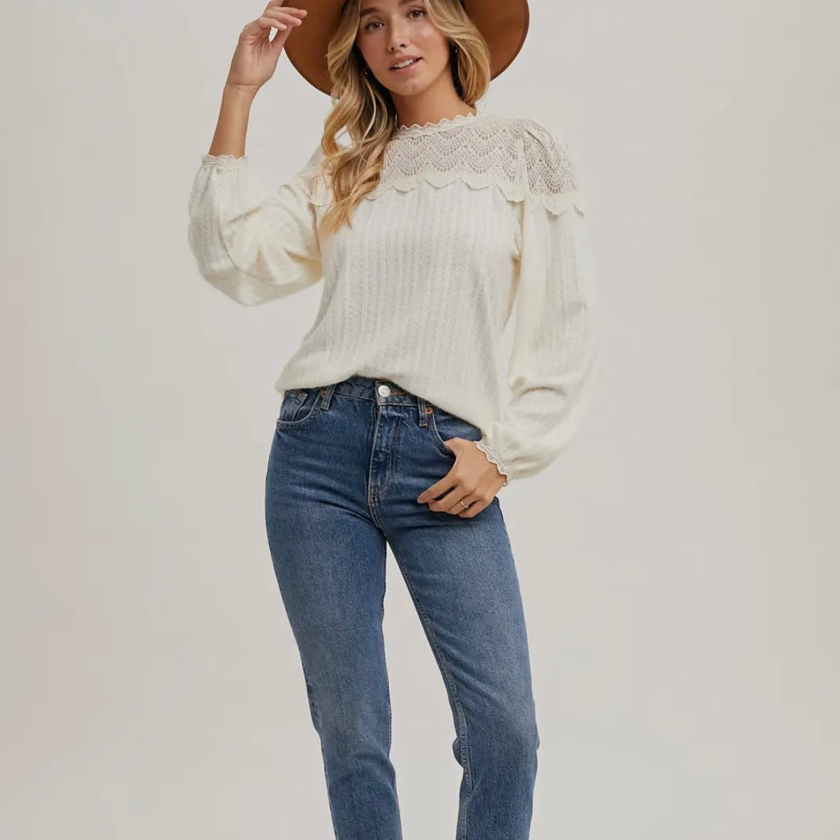 Ivory Lace Trim Blouse