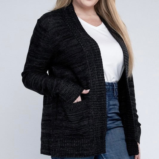 Plus Solid Open Front Cardigan