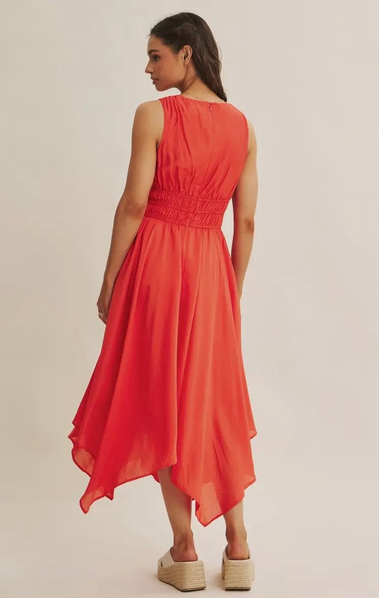 Vermillion Red Handkerchief Herm Dress
