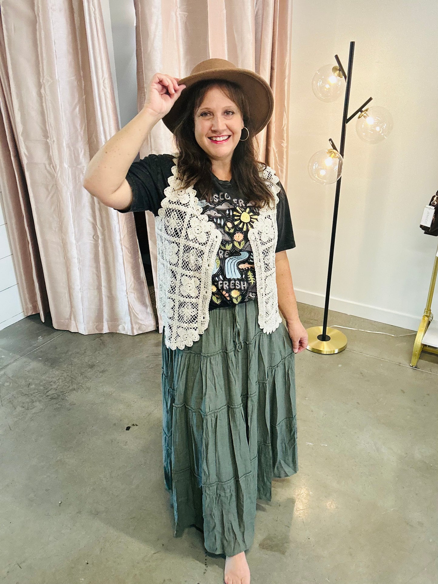 Olive Flowy Maxi Skirt