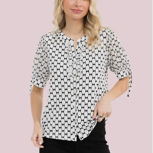 Ivory Black Bow Print Top