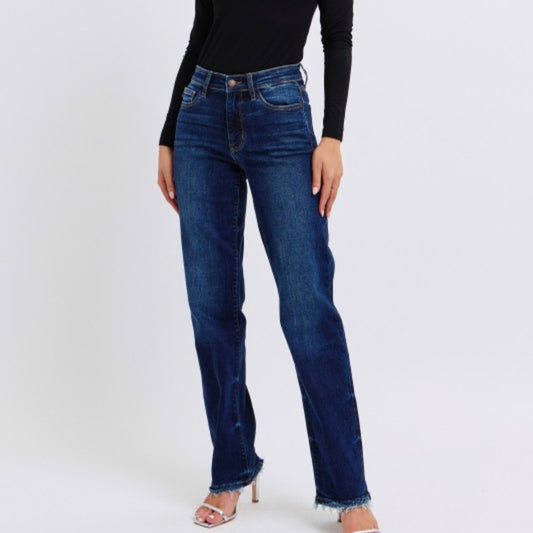 Judy Blue Mid Rise Straight Leg With Frayed Hem Jean