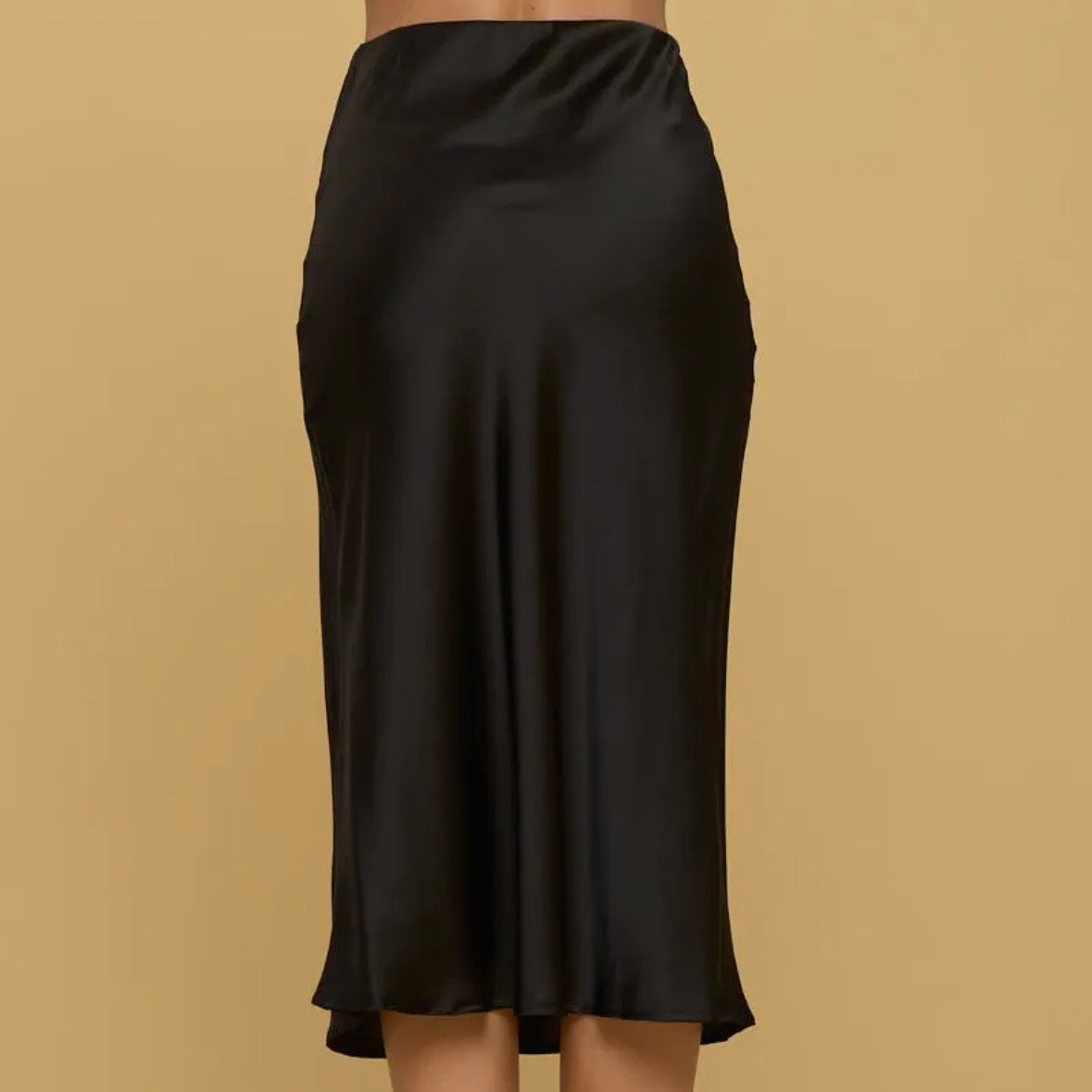Black Satin Midi Skirt