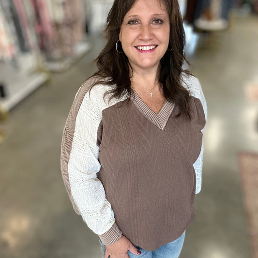 Grace In Layers Cable Knit Top - Mushroom