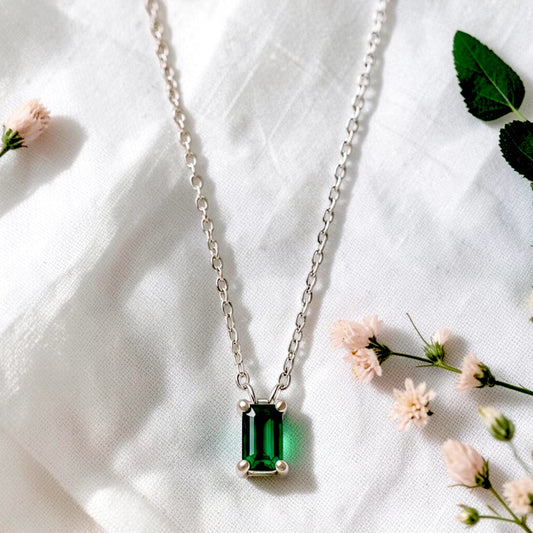 Emerald Baguette White Gold Filled Necklace