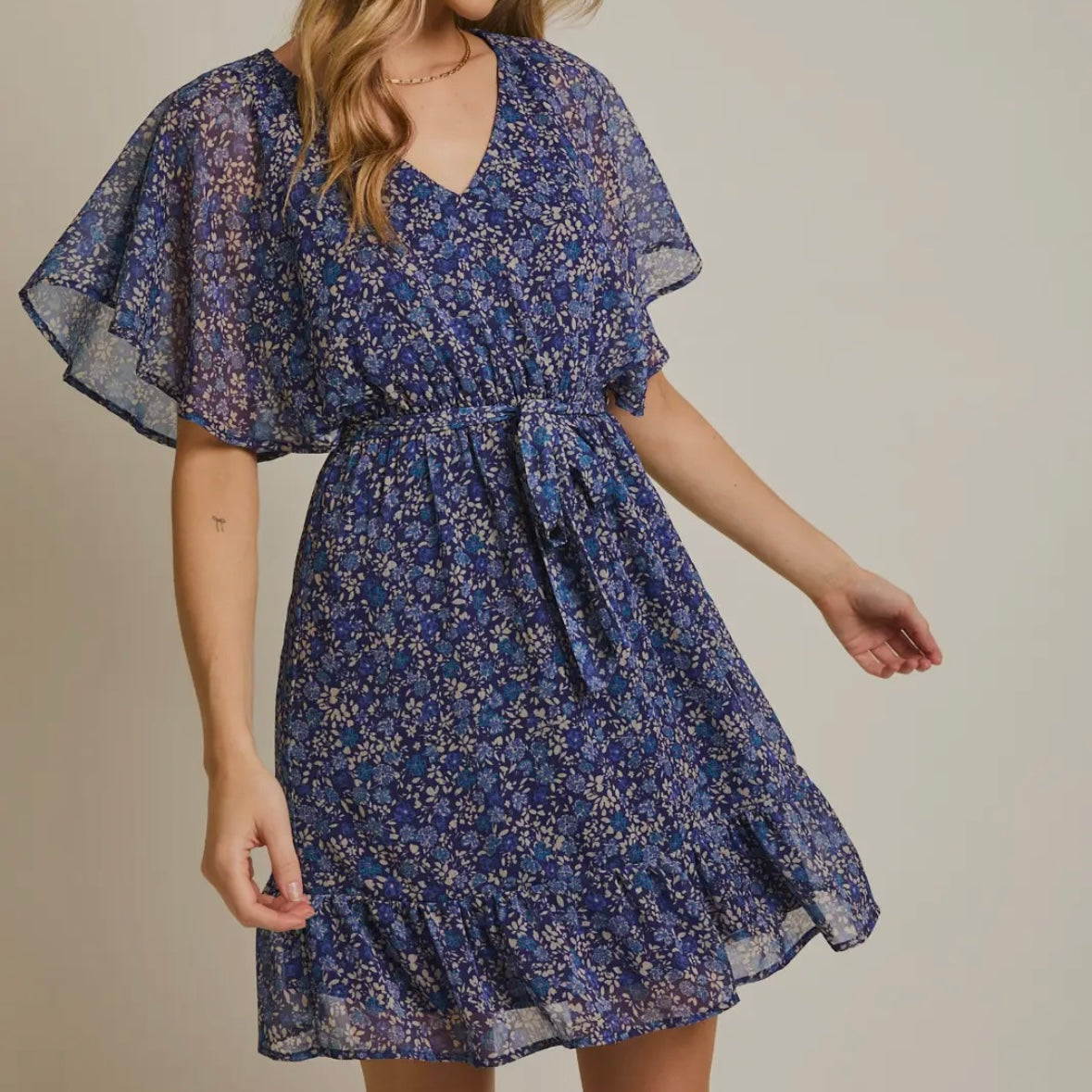 Navy Floral Print Dress