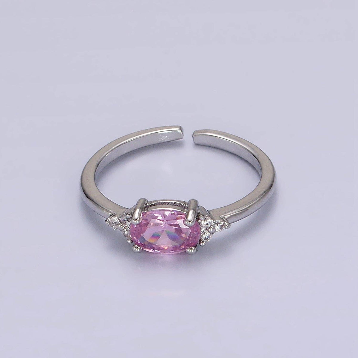 14K Gold Filled Oval Triple CZ Solitaire Birthstone Ring in Gold & Silver | O1128 - O1155: Silver / Olive Green