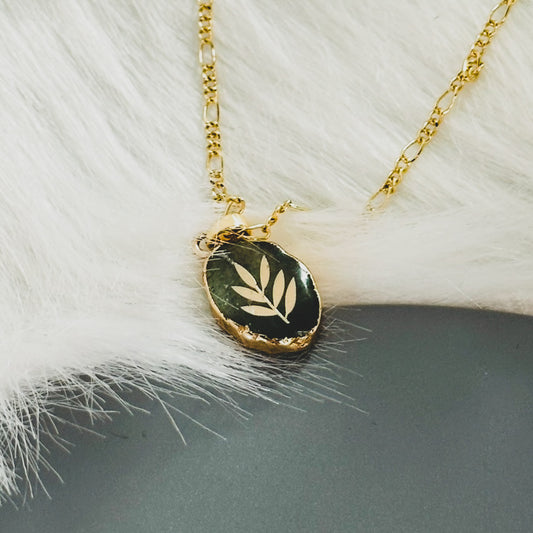 Natural Aventurine Gold Leaf Necklace