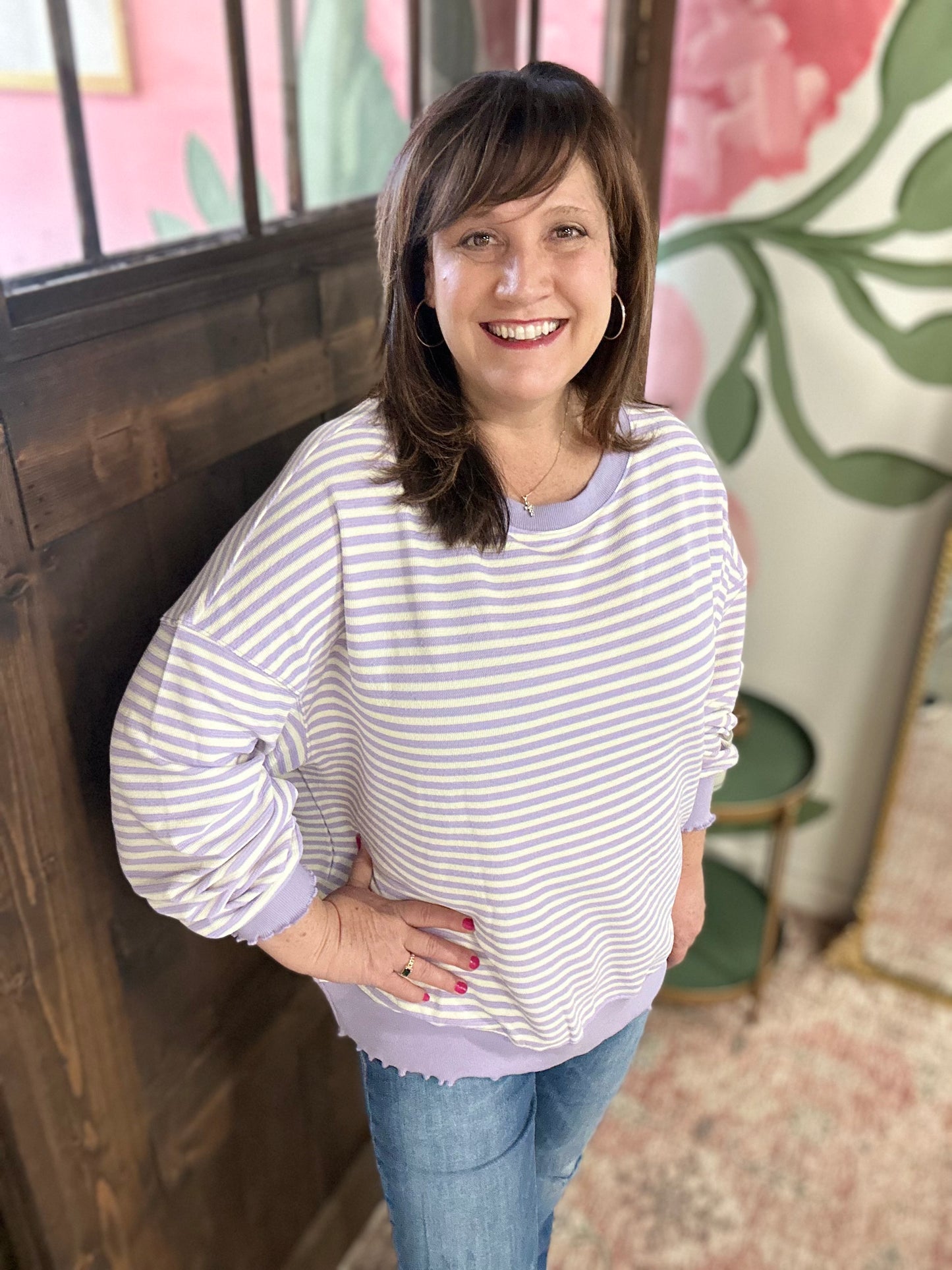 Purple Stripe Drop Shoulder Top