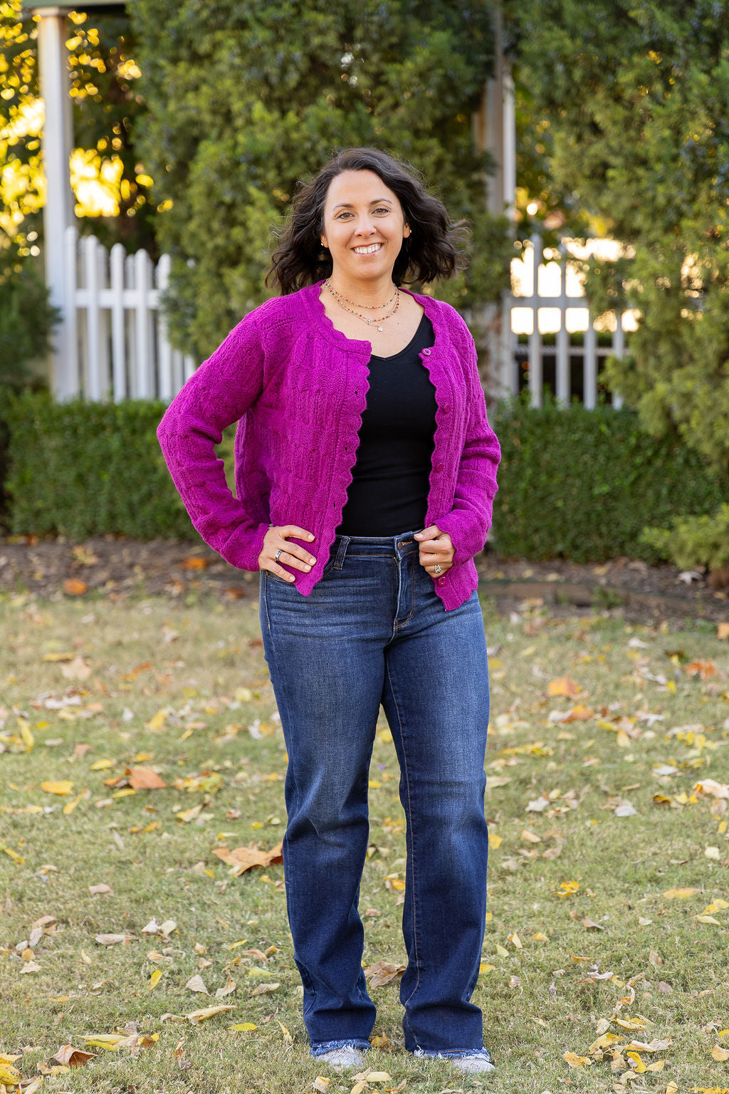 Regina Berry Scalloped Trim Cardigan